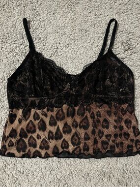 Cheetah Print Cami Crop Top With Lace Detailing